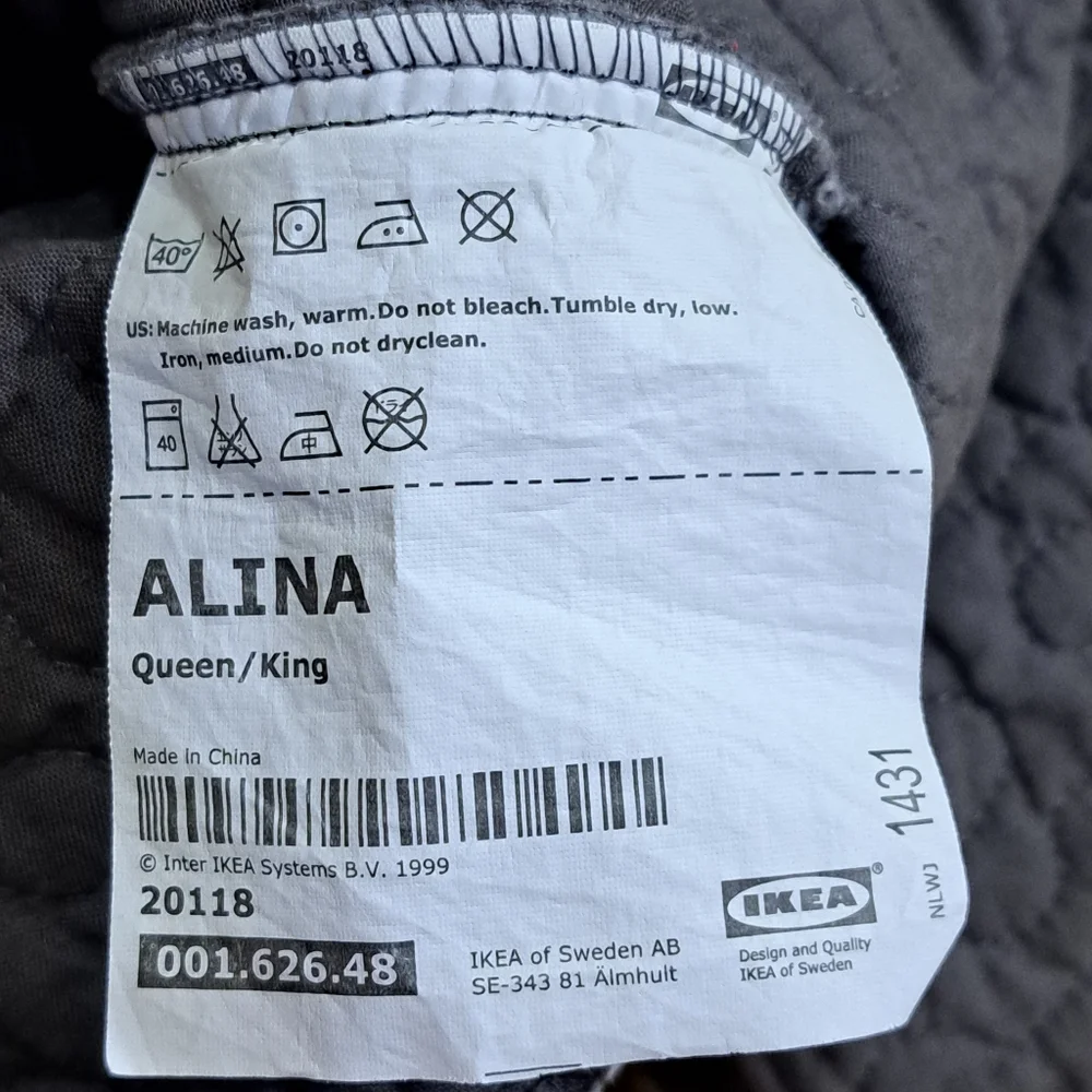 Ikea ALINA Gray Quilted Euro Pillow Cover 24x24